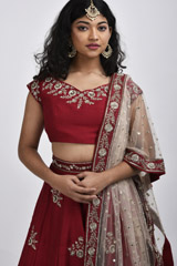 Maroon Floral Lehenga_SUB6600
