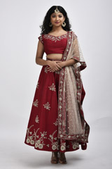 Maroon Floral Lehenga_SUB6605