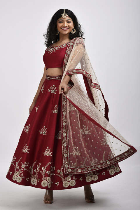 Maroon Floral Lehenga