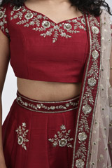 Maroon Floral Lehenga_SUB6625