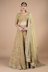 Golden sequin palatial flowery embroidered lehenga set