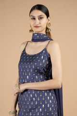 Blue slip top with front slit pants and dupattaDSC09381