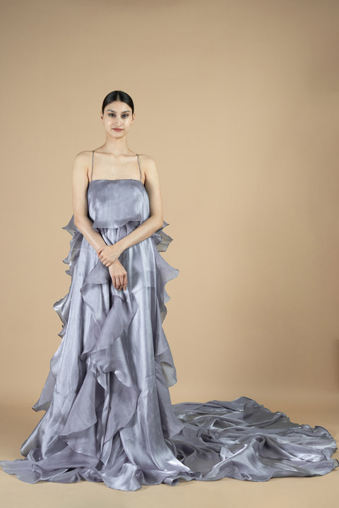 Pearl blue layered ruffled gown