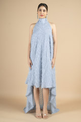 Stand collar neckline grey high low dressDSC09969