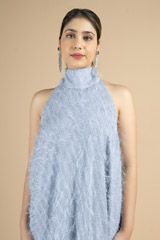 Stand collar neckline grey high low dressDSC09970