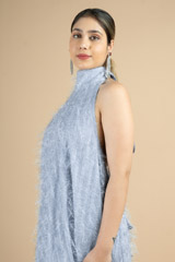 Stand collar neckline grey high low dressDSC09971