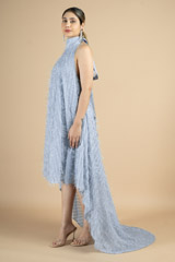 Stand collar neckline grey high low dressDSC09972