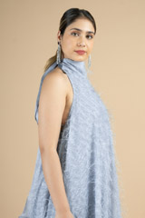 Stand collar neckline grey high low dressDSC09973
