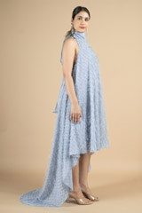 Stand collar neckline grey high low dressDSC09974