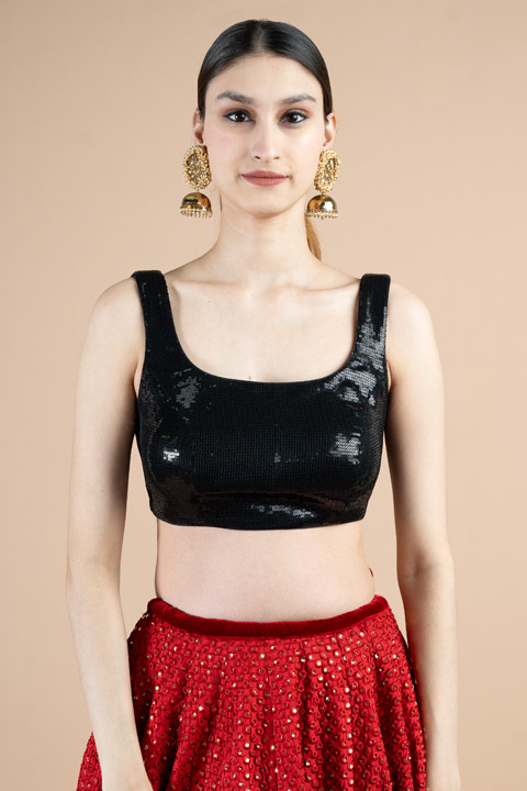 Black sequence sleeveless blouse
