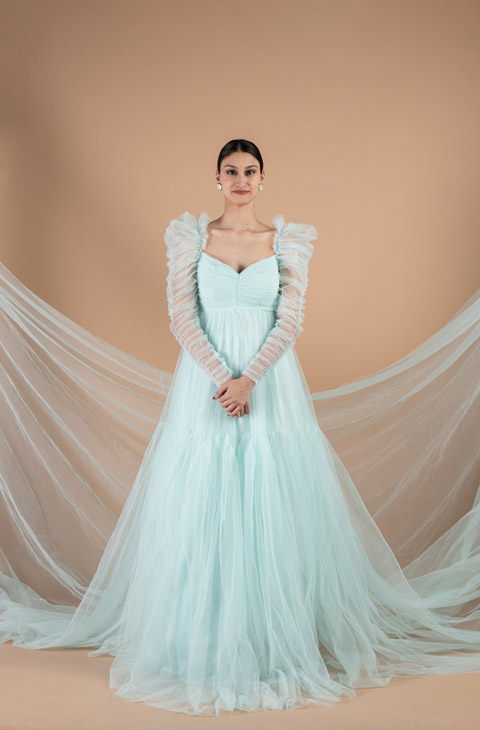 Aqua tulle infinity gown