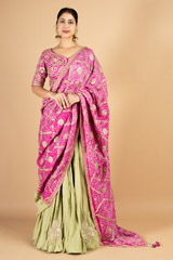 Green and Pink Bandhani  Lehenga set