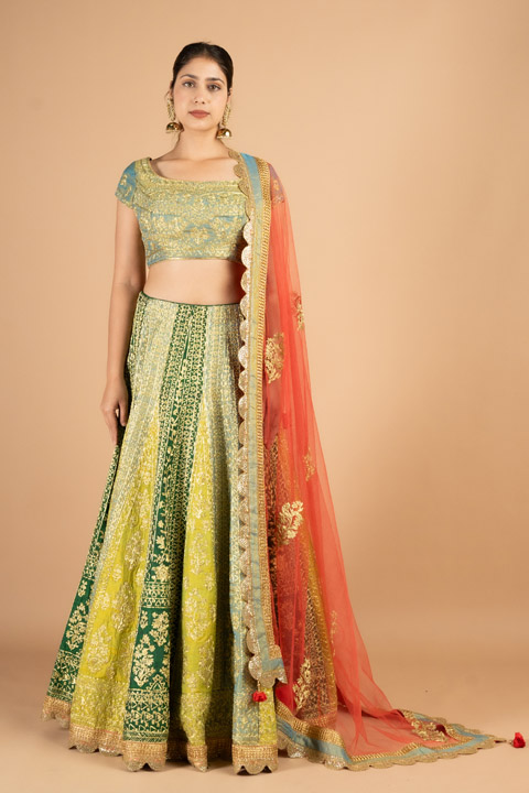 Green Golden Dori Embroidered Lehenga
