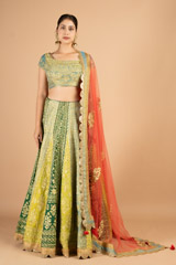 Green Golden Dori Embroidered Lehenga