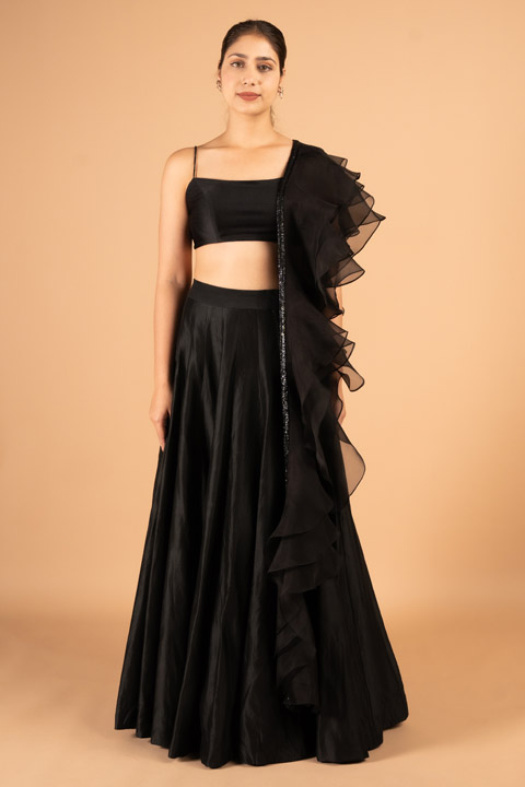 Black Ruffled Dupatta