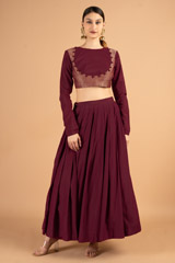 Burnt maroon blouse and skirt set
