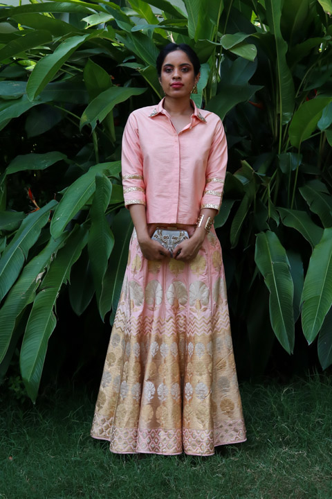 Peach And Gold Lehenga