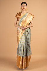 Grey saree shimmer gold palluDSC03780