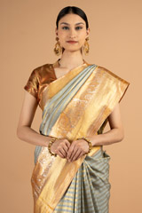 Grey saree shimmer gold palluDSC03781