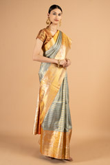 Grey saree shimmer gold palluDSC03783