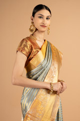 Grey saree shimmer gold palluDSC03784
