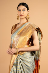 Grey saree shimmer gold palluDSC03785