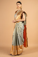 Grey saree shimmer gold palluDSC03786