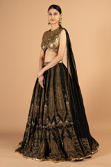 Printed skirt paired with gold blouse and detachable dupattaDSC04016