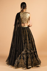 Printed skirt paired with gold blouse and detachable dupattaDSC04020