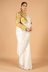 Pearl white pre pleated organza saree with woven zari jacketDSC06946