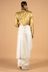 Pearl white pre pleated organza saree with woven zari jacketDSC06947