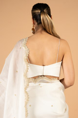 Pearl white pre pleated organza saree with woven zari jacketDSC06949
