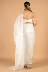 Pearl white pre pleated organza saree with woven zari jacketDSC06950