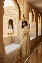 Beige Pearls Saree Set1