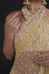 Beige Pearls Saree Set_DTR0187