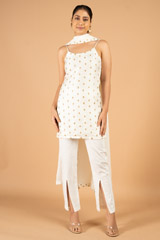 White slip top with front slit pants and dupatta1