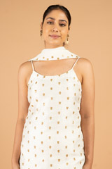 White slip top with front slit pants and dupattaDSC06765