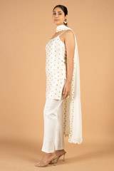 White slip top with front slit pants and dupattaDSC06767