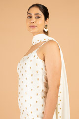 White slip top with front slit pants and dupattaDSC06768