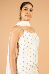 White slip top with front slit pants and dupattaDSC06769