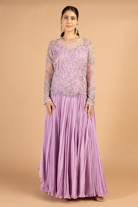 Lilac plus size embroidered gown