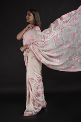 White Flower Garden Saree_DTR1496