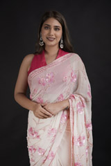 White Flower Garden Saree_DTR1497