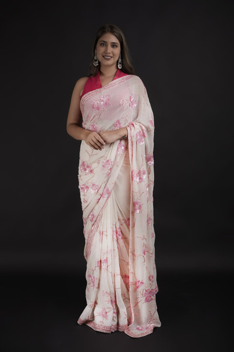White Flower Garden Saree