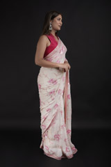 White Flower Garden Saree_DTR1499