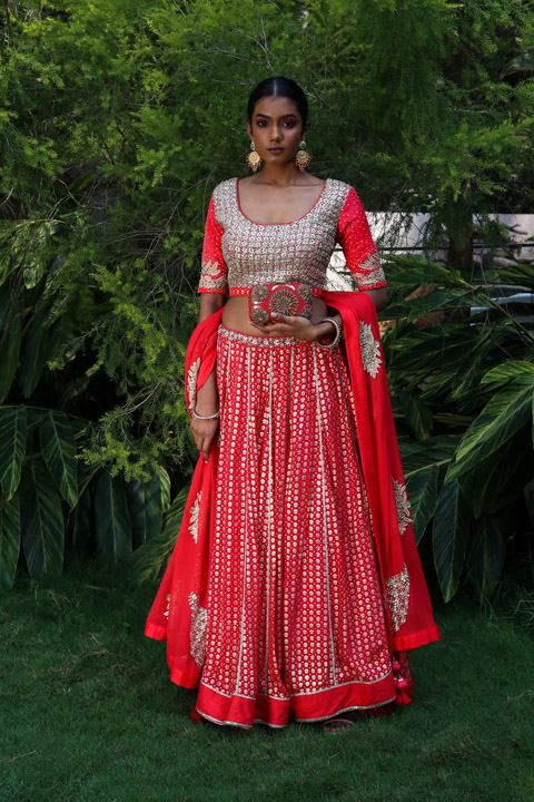 Krishna Red Printed Lehenga