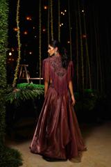 Burgundy Organza Lehenga With Cape5
