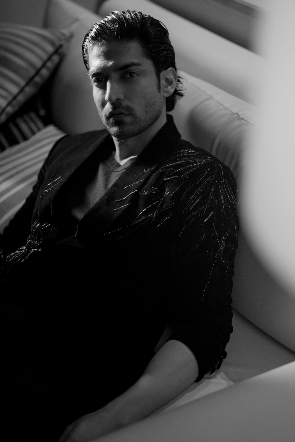 Black Velvet Blazer With Sequin Embellishment