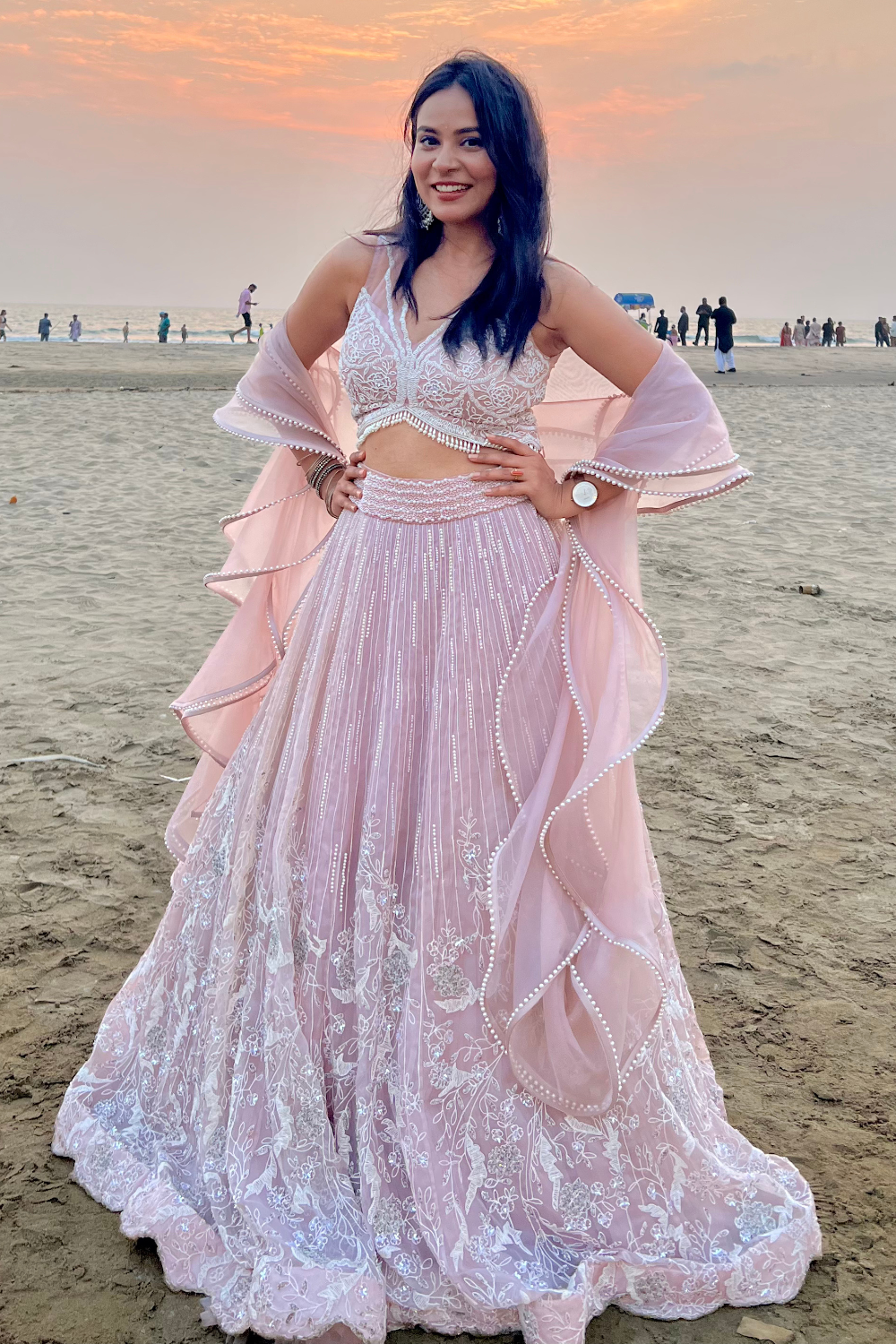 Dusty Pink Lehenga with Sequin And Bead Thread Work Embellishment