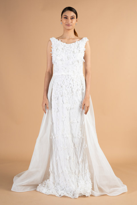 White Tulle Floral Gown